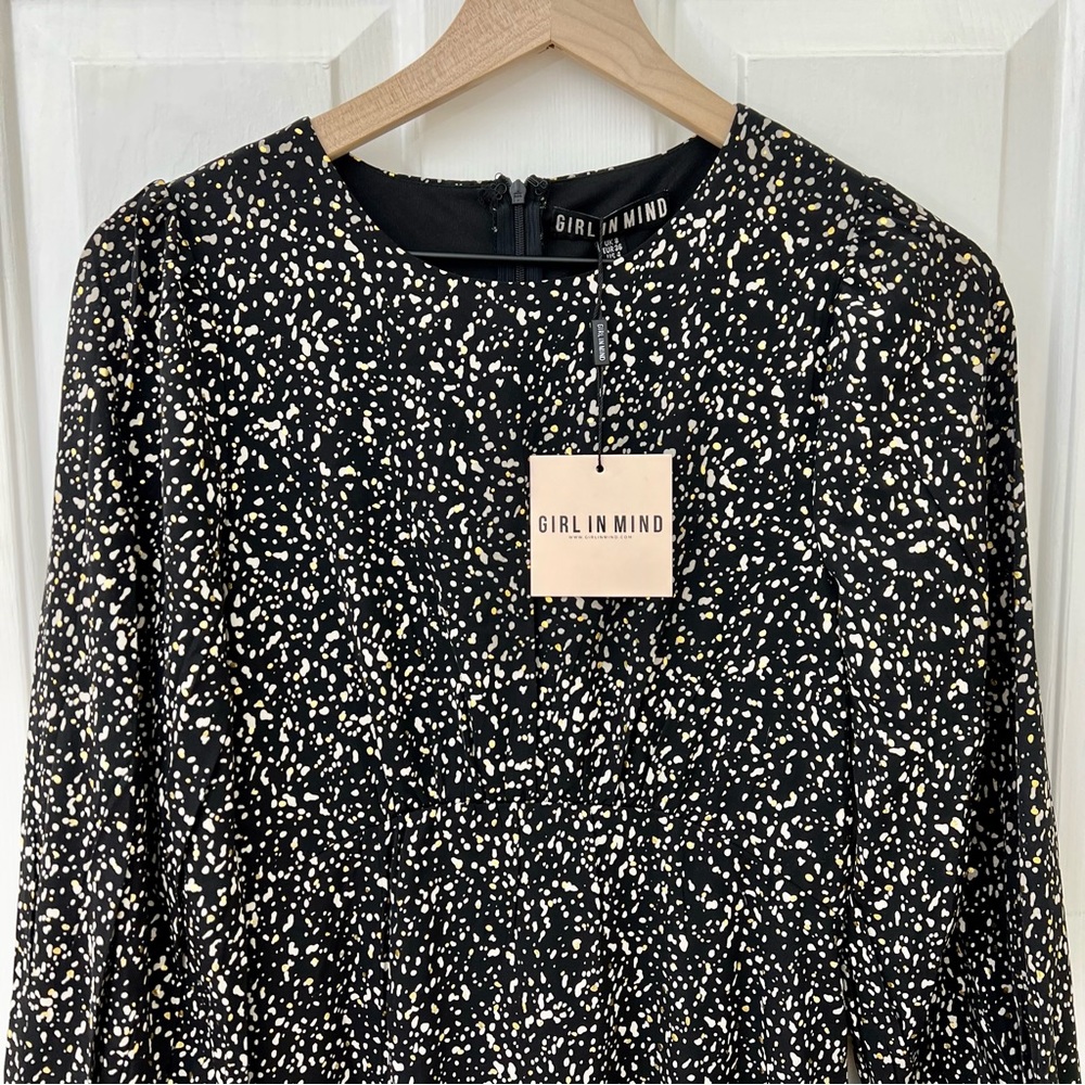 Girl in Mind Polka Dot Dress Black and Gold Size 4